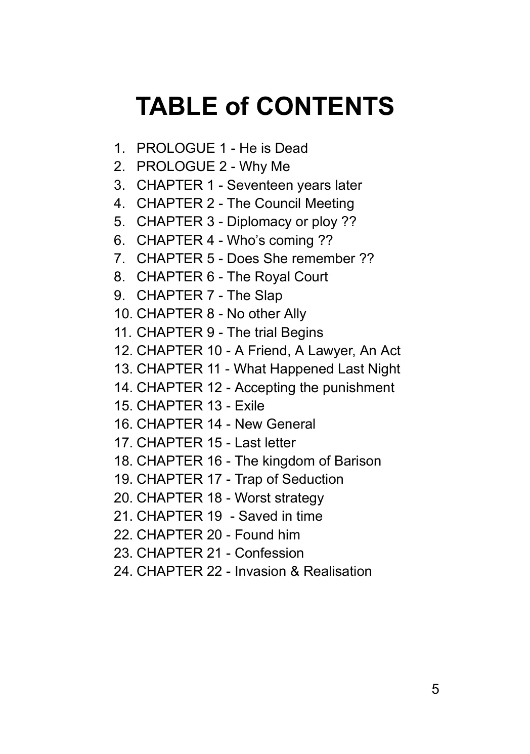 Arduina by Adrian Galarza, table of contents, printed page 5