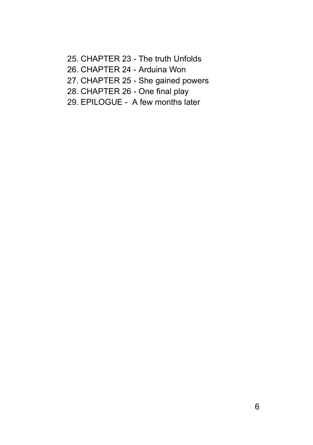Arduina by Adrian Galarza, table of contents, printed page 6